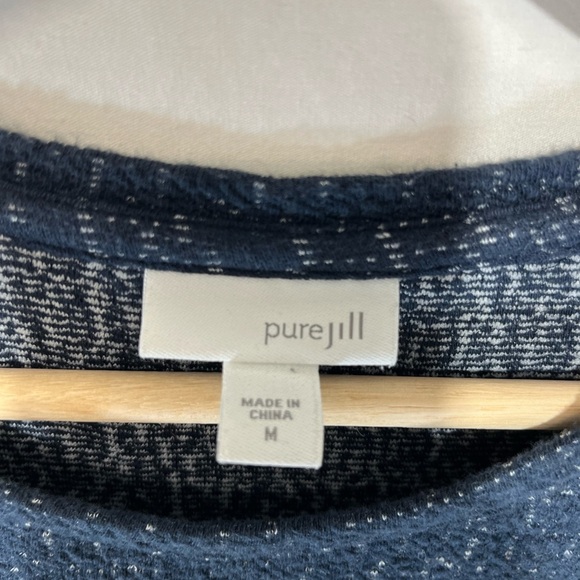 Pure Jill Shirt Dress Marled Navy Cotton Blend Shift Midi Casual Size Medium - Picture 6 of 7